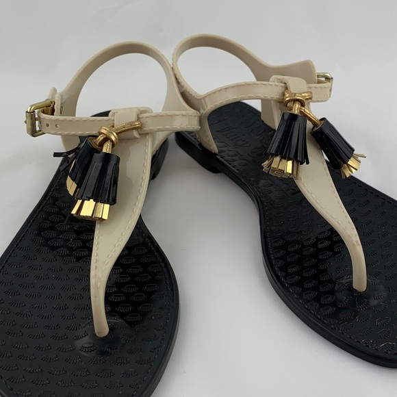 Juicy Couture Black White Tassel Jelly Sandal sz 6 - Picture 3 of 12